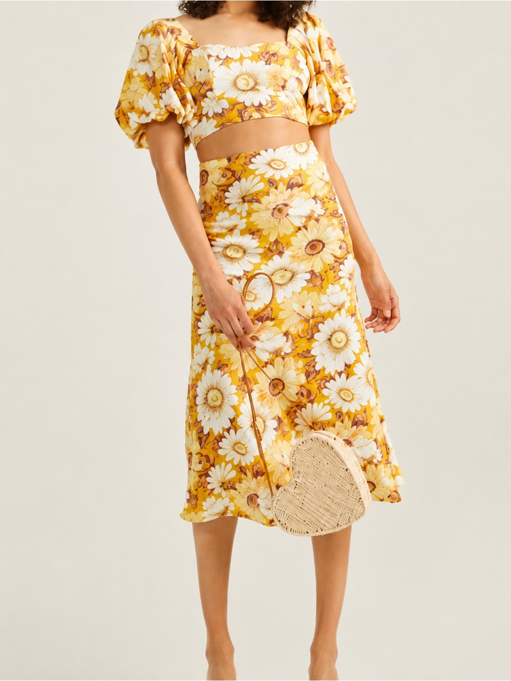 Altar’d State Floral Puff Sleeve Crop Top Maxi Skirt Set Small